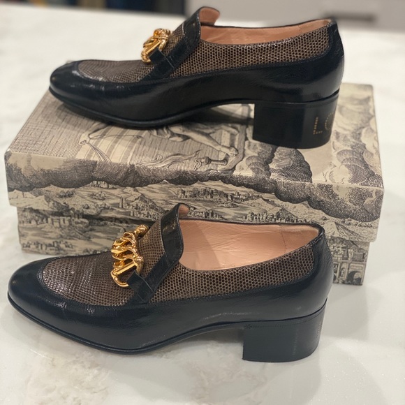 Gucci   Ebal Horsebit Lizard-Embossed Leather Chain Loafers  Size 39. - Picture 9 of 17